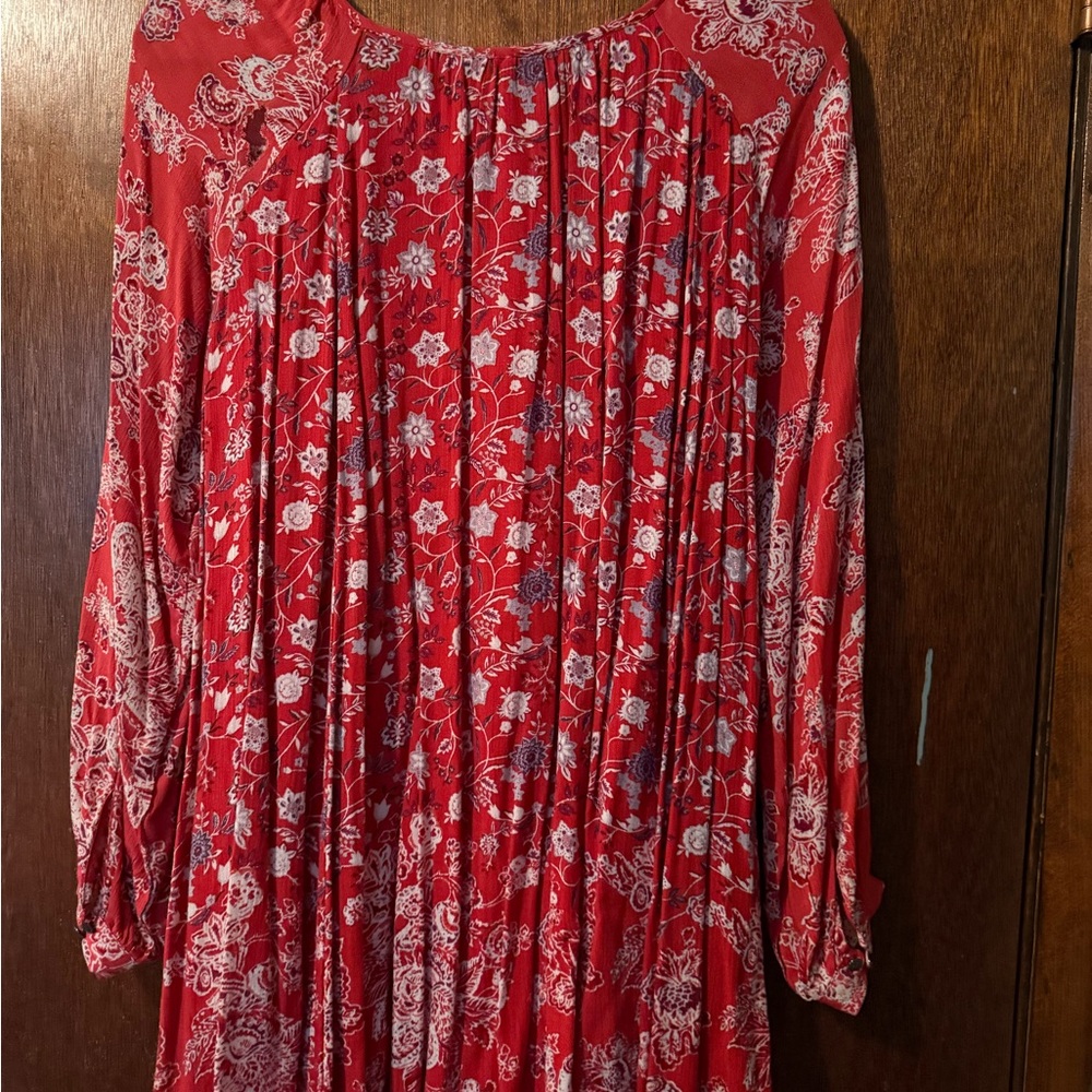 Free People Red Floral Peasant Dress